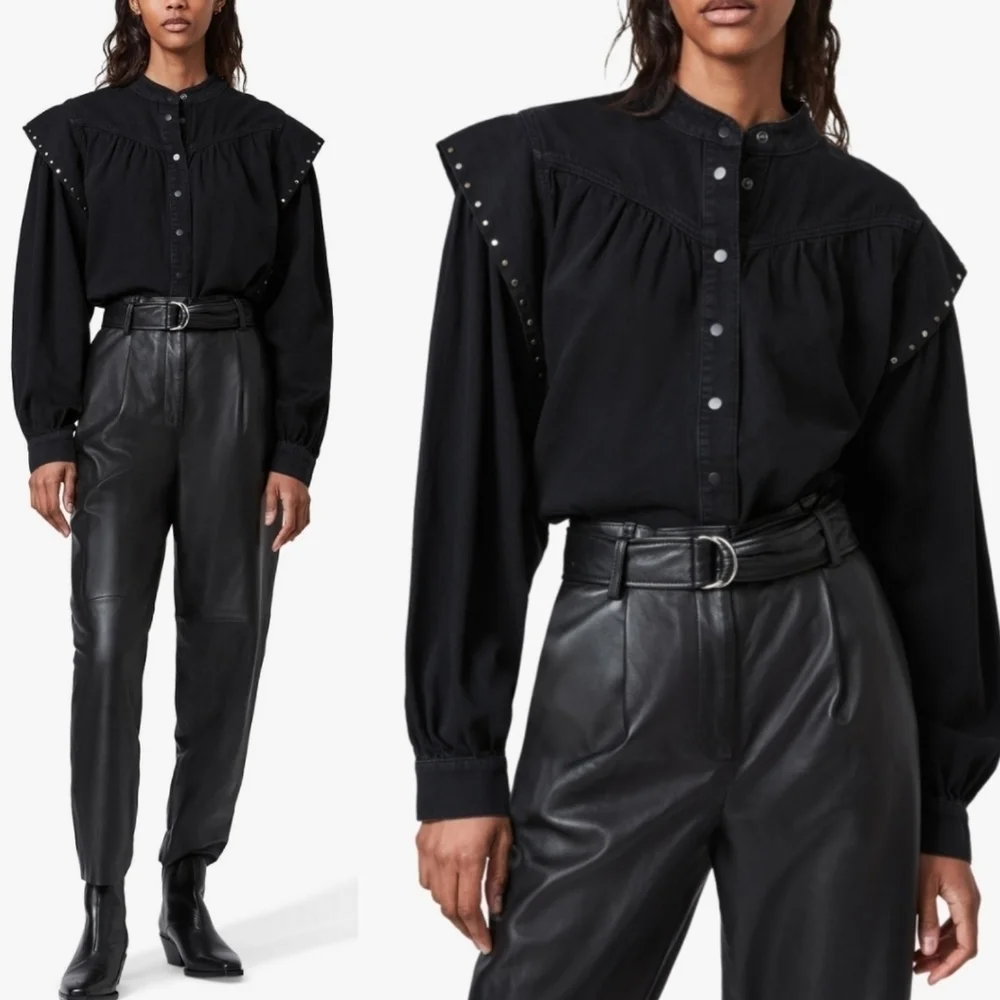 All Saints Mava Studded Top in Black